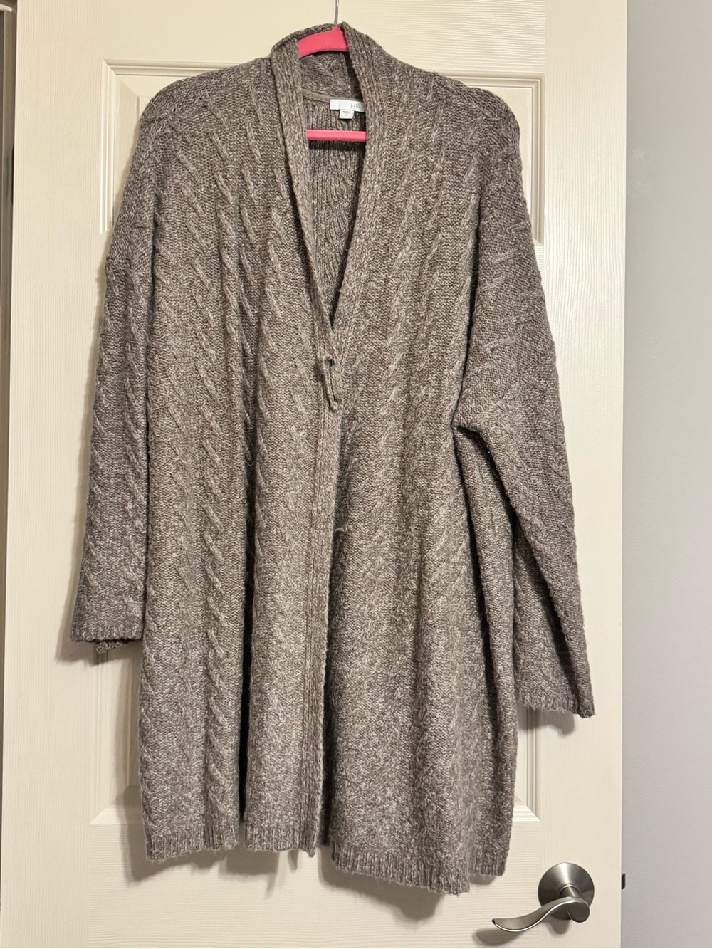 J. Jill Taupe Cable Knit Shawl Collar Cardigan